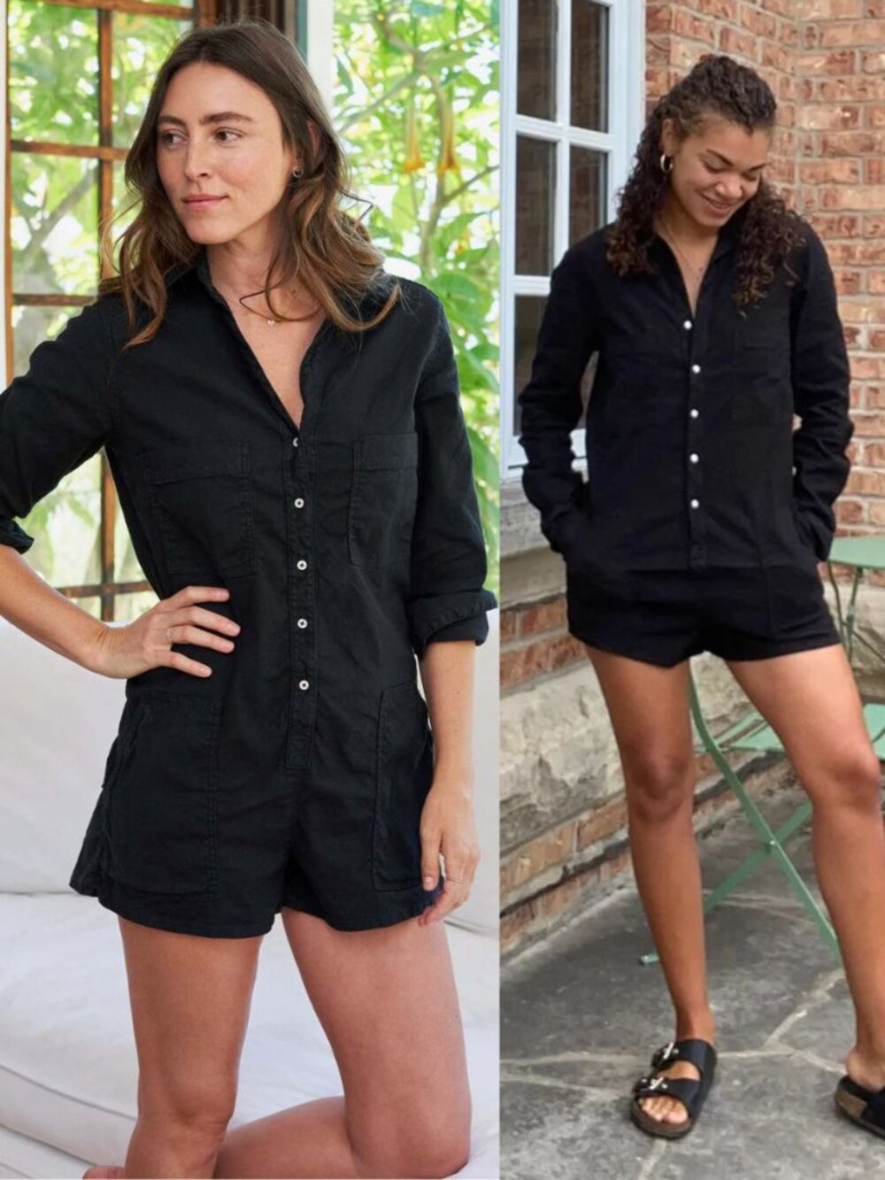 Frank & Eileen Ireland Jumpsuit‎ Black Long Sleeve Cotton Flax Romper Size XS